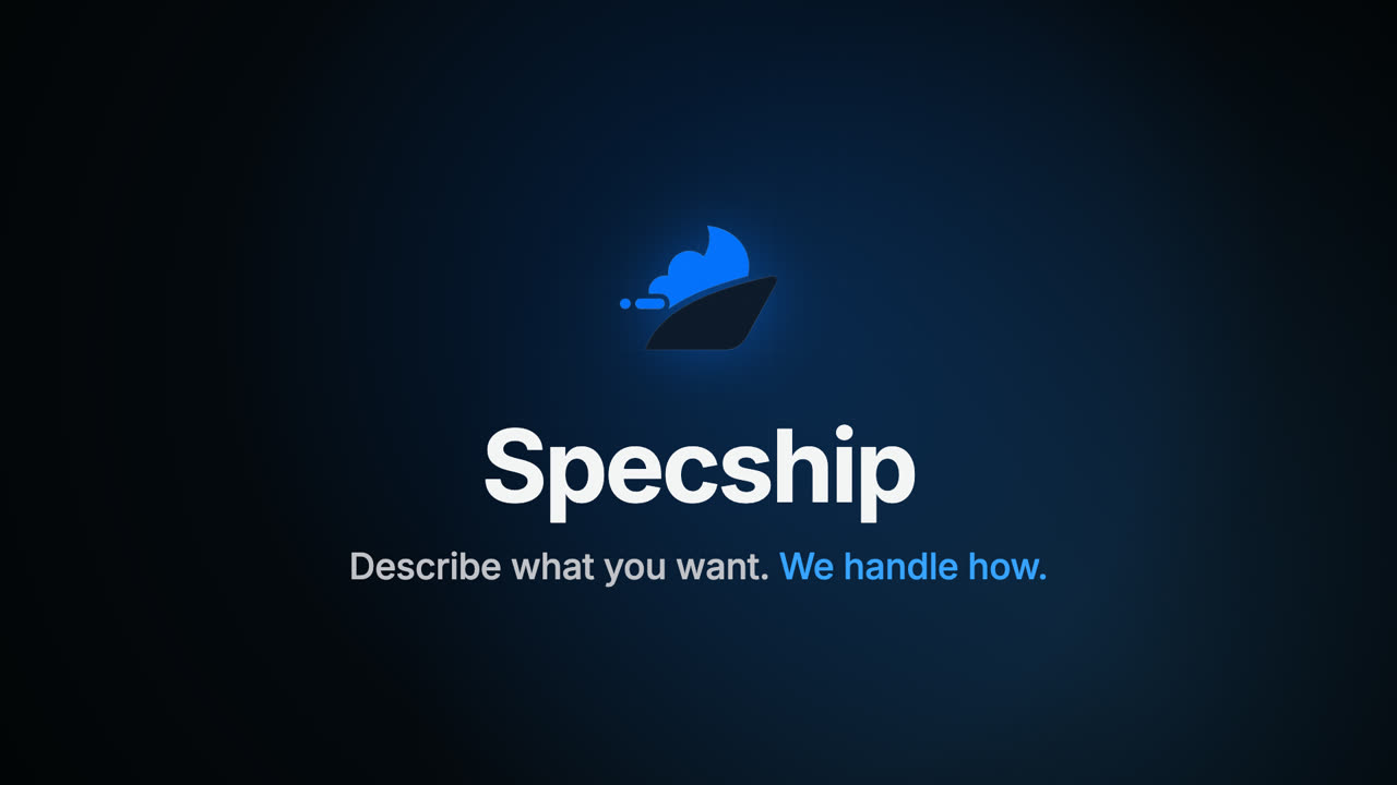 Specship overview video poster with the Specship logo and tagline.